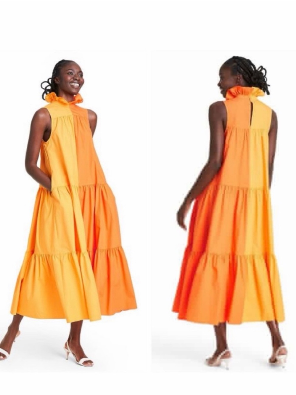 Christopher John Rogers Vibrant Orange Tiered Maxi Dress